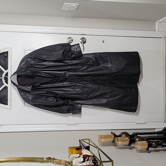 Rare Vintage Avant Garde Korean Made Oversized 100%  Leather Trench Coat Size 4 - Picture 16 of 16